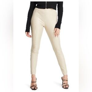 NWT BEAUTIFUL FAUX LEATHER PANTS SIDE ZIP BY TOP SHOP IN STUNNING RICH IVORY